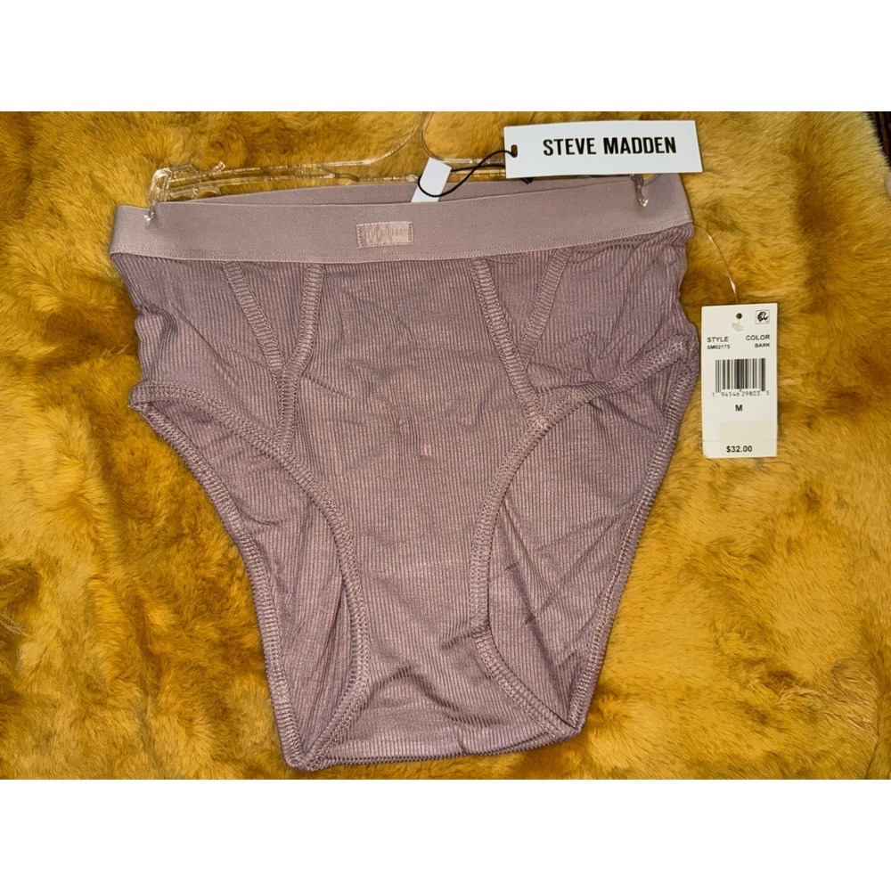 Steve Madden Ribbed High Cut‎ Brief Underwear, Bark, Size M, NWT